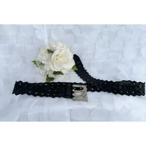 J. Lindeberg Black Leather Open Weave Belt MODERN Large Unisex STOCKHOLM